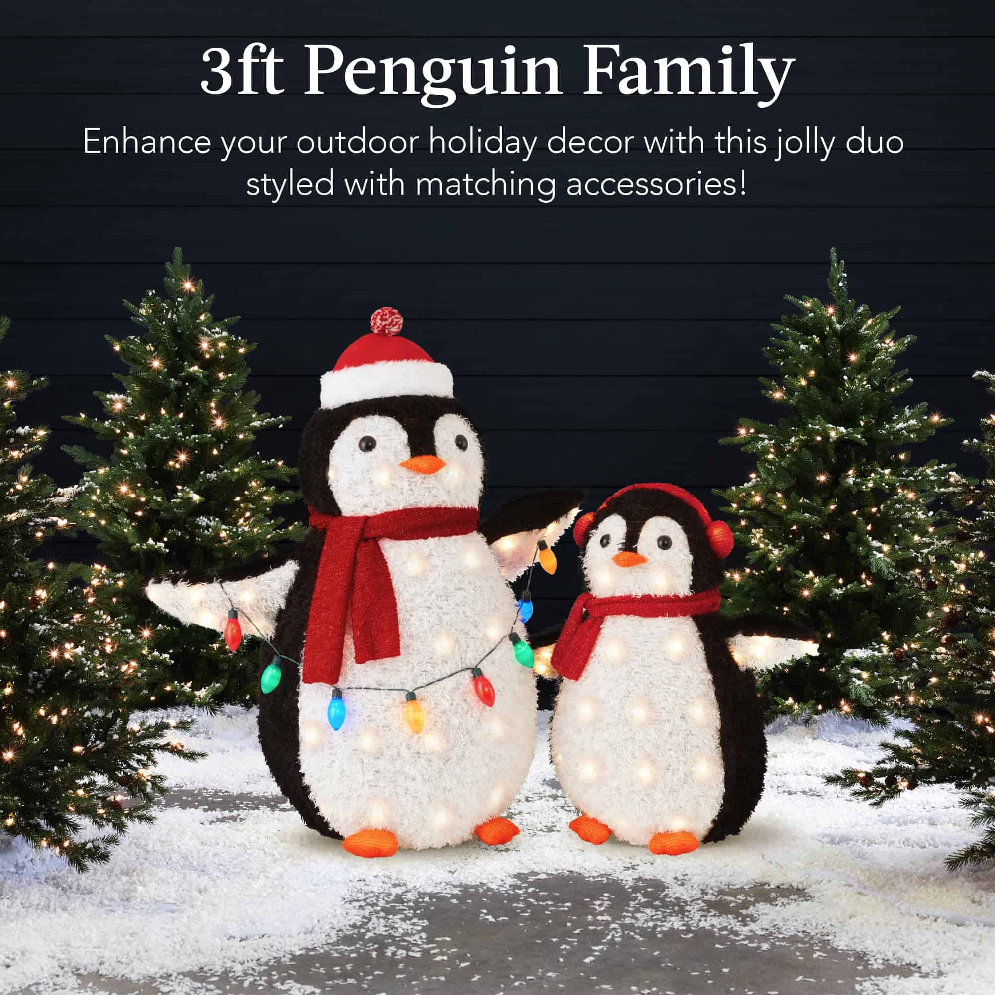 Best Choice Products 2-Piece Lighted Penguin Family, 3ft Pop-Up Outdoor Christmas Holiday Decoration - Red