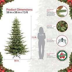 Puleo International 7.5 Foot Pre-Lit Aspen Fir Artificial Christmas Tree with 700 UL Listed Clear Lights Green