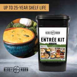 Ready Hour Emergency Meal Entrées, Real Non-Perishable Meals, 25-Year Shelf Life, Portable Flood-Safe Container, 120 Servings