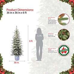 Puleo International Pre-Lit Potted Flocked Arctic Fir Pencil Artifical Artificial Christmas Tree, Green
