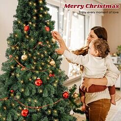 6.5ft Pre-Lit Artificial Holiday Christmas Spruce Tree for Home, Office, Party Decoration 750-Branch&250 Warm White Lights Tips