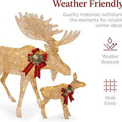Best Choice Products 2-Piece Moose Family, Lighted Outdoor All-Weather Christmas Yard Decoration Light-Up Décor Set - Gold