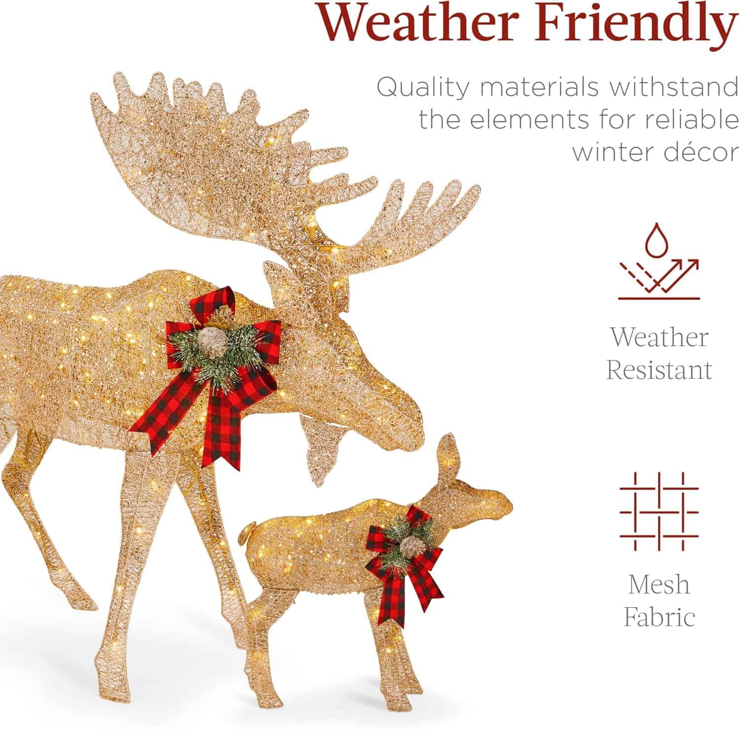 Best Choice Products 2-Piece Moose Family, Lighted Outdoor All-Weather Christmas Yard Decoration Light-Up Décor Set - Gold