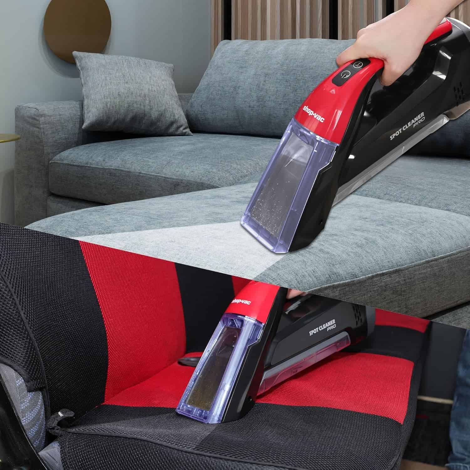 Shop-Vac Spot Cleaner for Carpet and Upholstery, Portable Cordless Carpet Cleaner, with 2 Bottle of 8 oz Spot & Stain Formula, Red