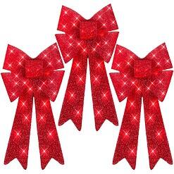 Best Choice Products Set of 3 Bows Pre-Lit Christmas Bow Decoration, Indoor/Outdoor LED Holiday Décor w/ 30 Lights - Red