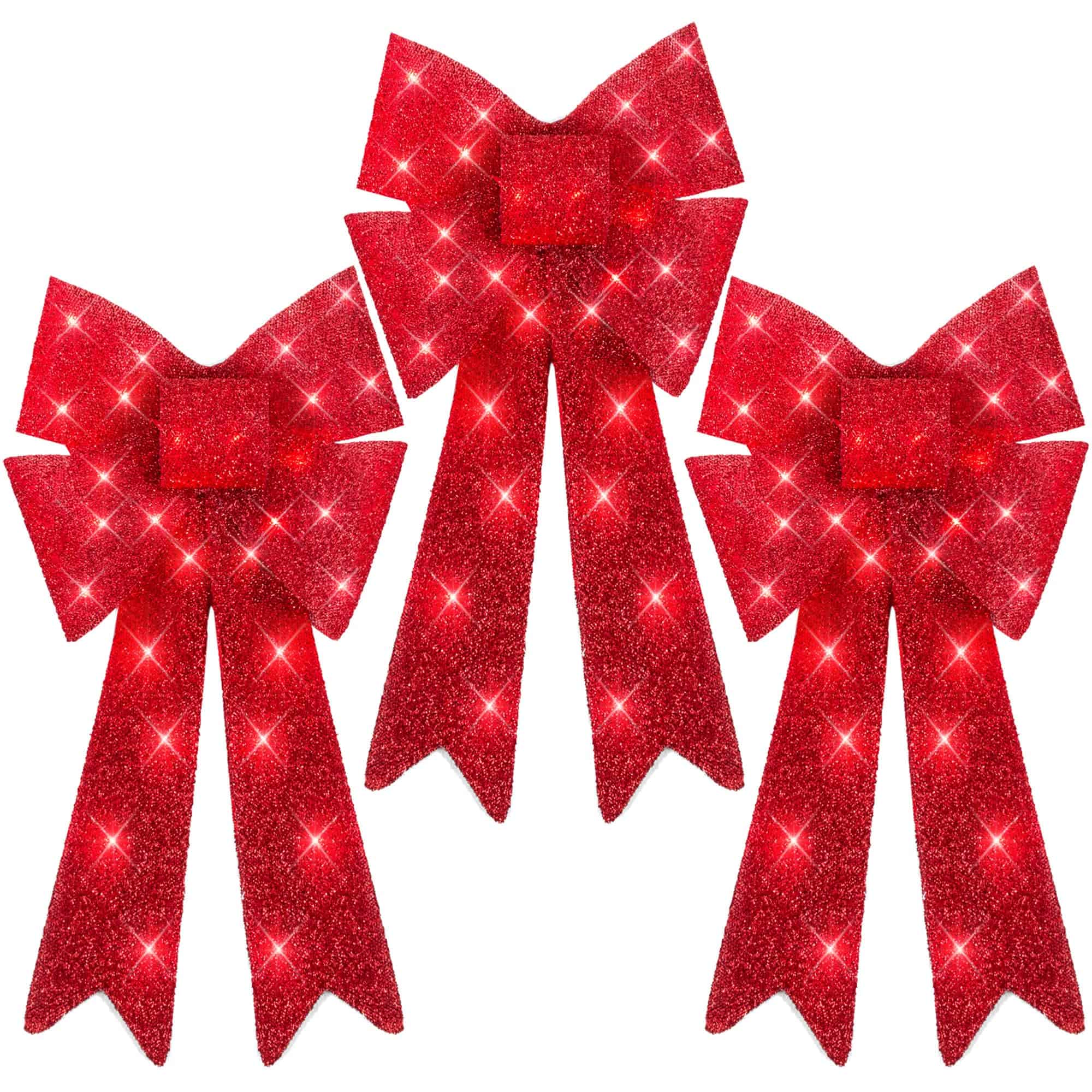 Best Choice Products Set of 3 Bows Pre-Lit Christmas Bow Decoration, Indoor/Outdoor LED Holiday Décor w/ 30 Lights - Red