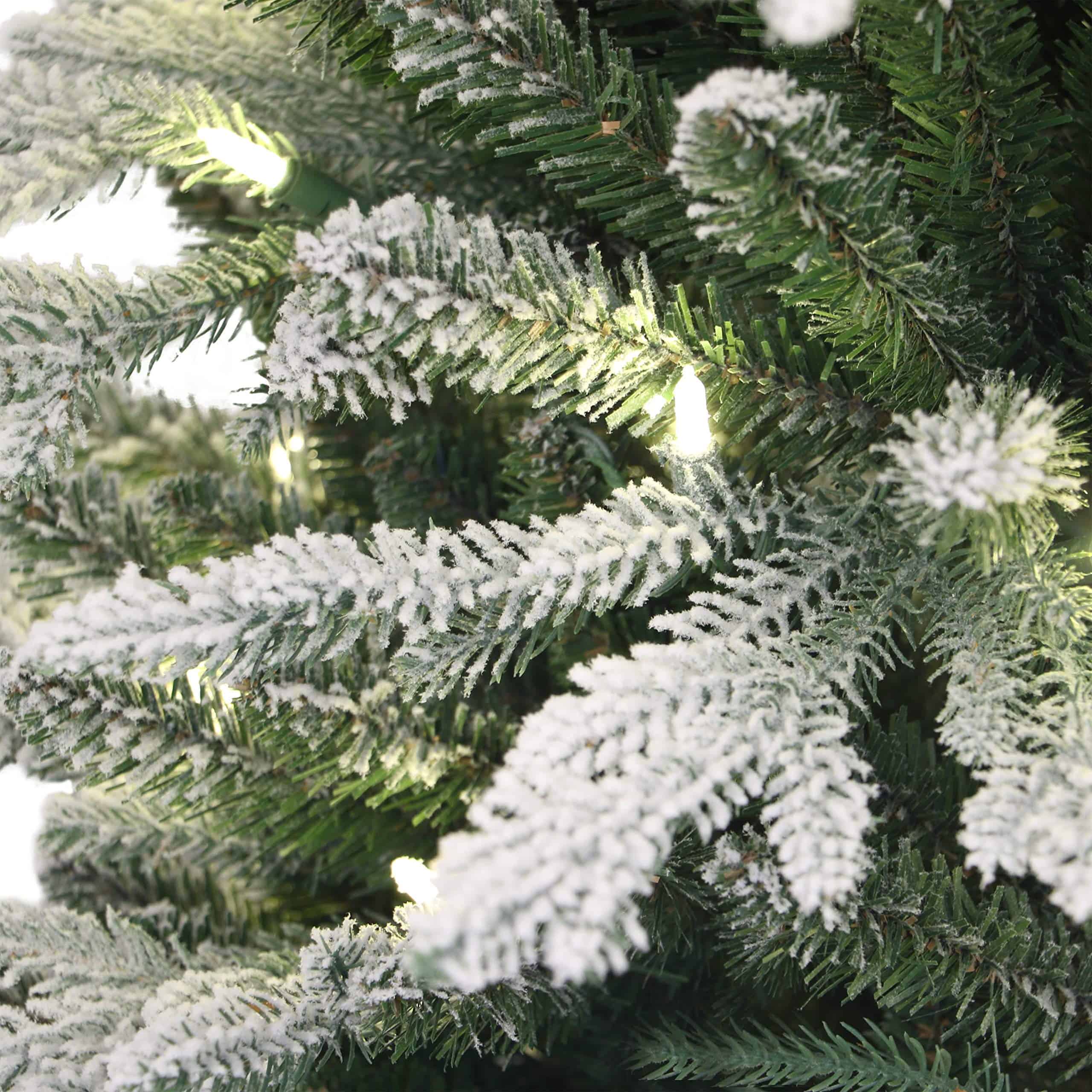 Puleo International Pre-Lit Potted Flocked Arctic Fir Pencil Artifical Artificial Christmas Tree, Green