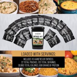Ready Hour Emergency Meal Entrées, Real Non-Perishable Meals, 25-Year Shelf Life, Portable Flood-Safe Container, 120 Servings