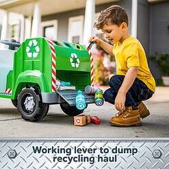 Kid Trax Real Rigs Toddler Recycling Truck Interactive Ride On Toy, Kids Ages 1.5-4 Years, 6 Volt Battery and Charger, Green