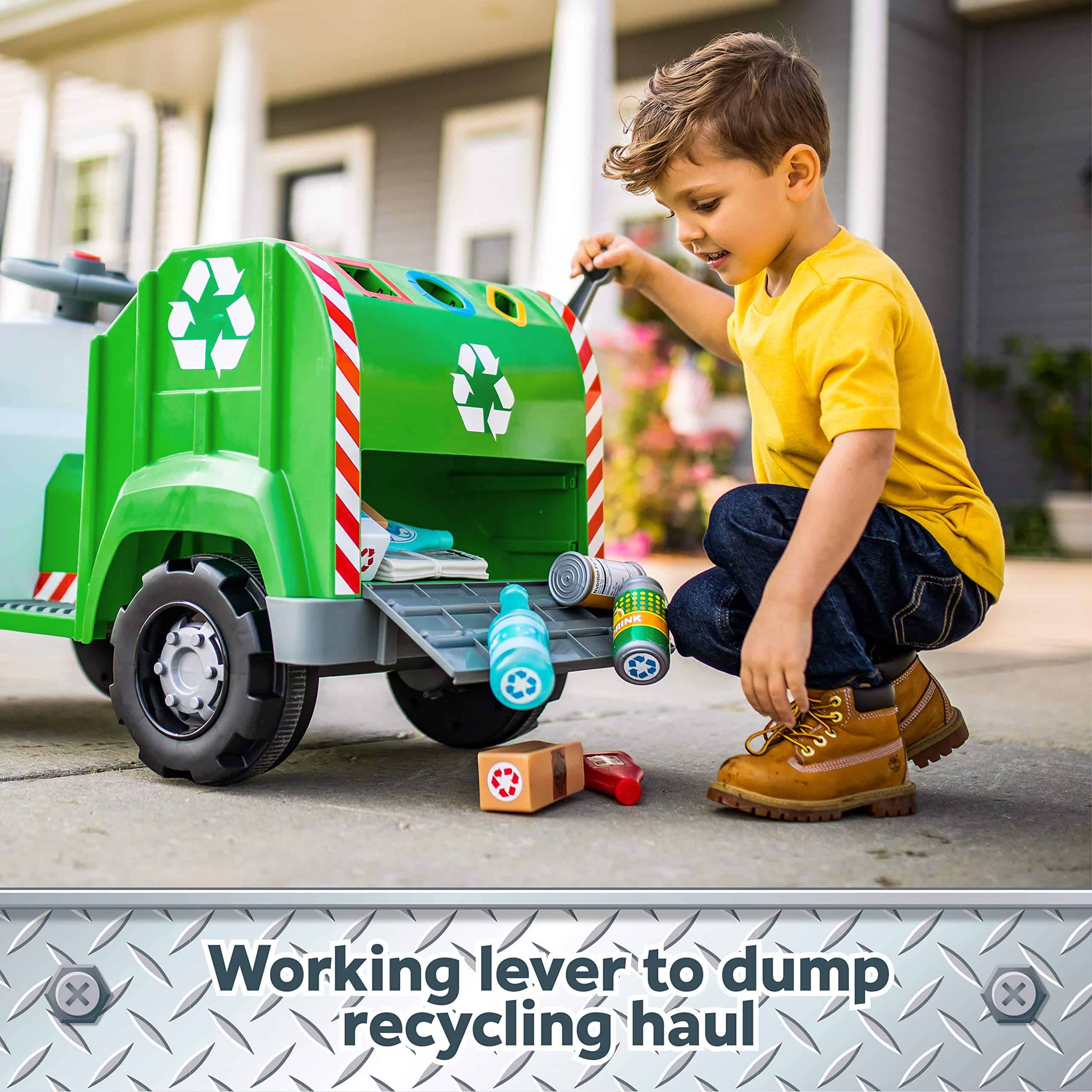 Kid Trax Real Rigs Toddler Recycling Truck Interactive Ride On Toy, Kids Ages 1.5-4 Years, 6 Volt Battery and Charger, Green