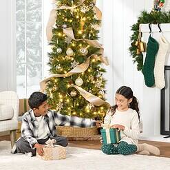 Best Choice Products Pre-Lit Scotch Pine Pencil Christmas Tree, 6ft Premium Skinny Pre-Decorated Holiday Decor