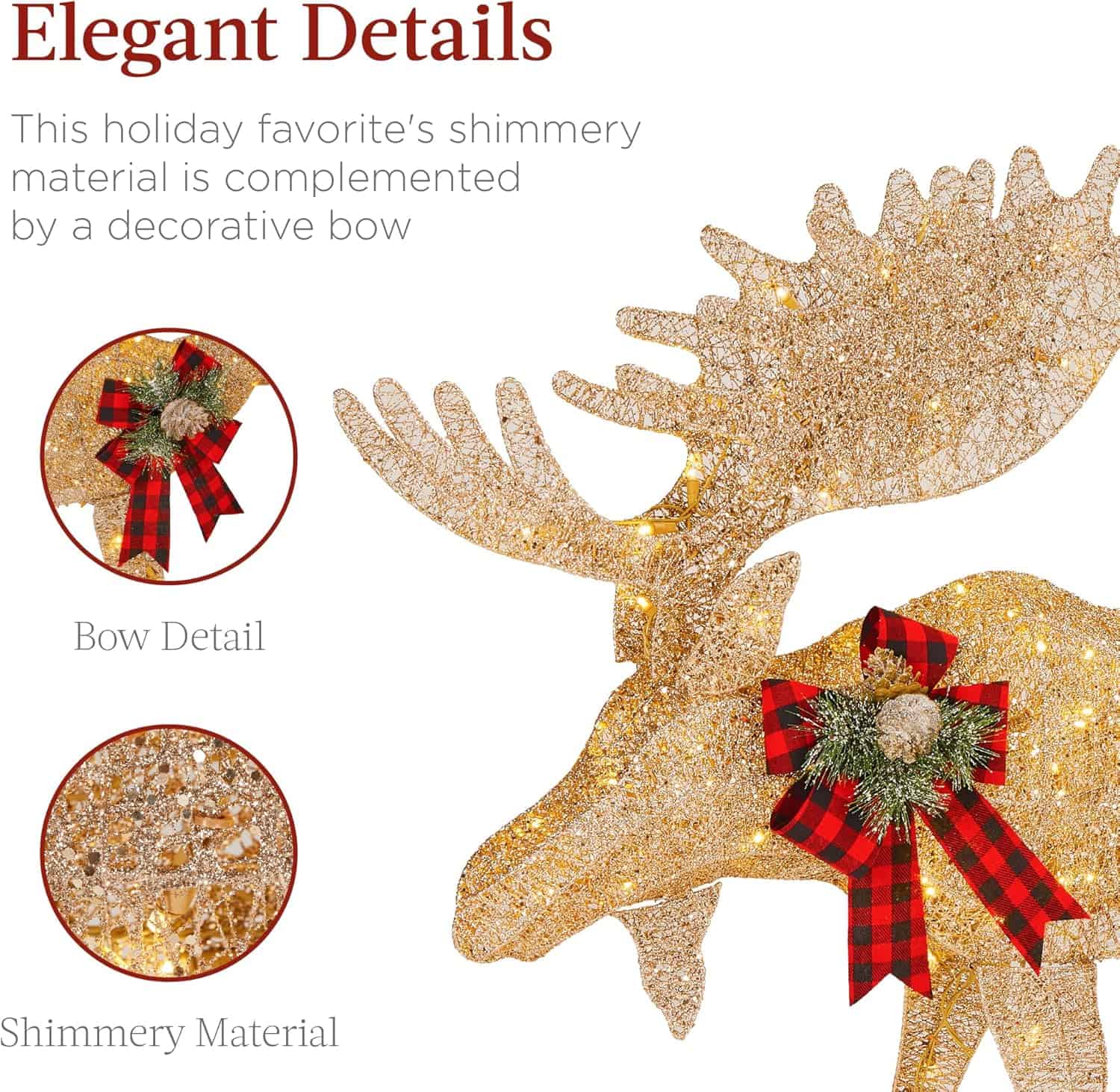 Best Choice Products 2-Piece Moose Family, Lighted Outdoor All-Weather Christmas Yard Decoration Light-Up Décor Set - Gold