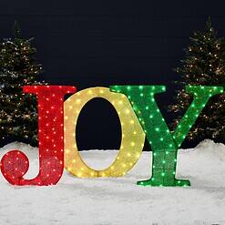Best Choice Products 3-Piece Christmas Joy Yard Decoration, 32in 3D Lighted Outdoor Holiday Décor w/ 150 LED Lights - Red/Gold/Green
