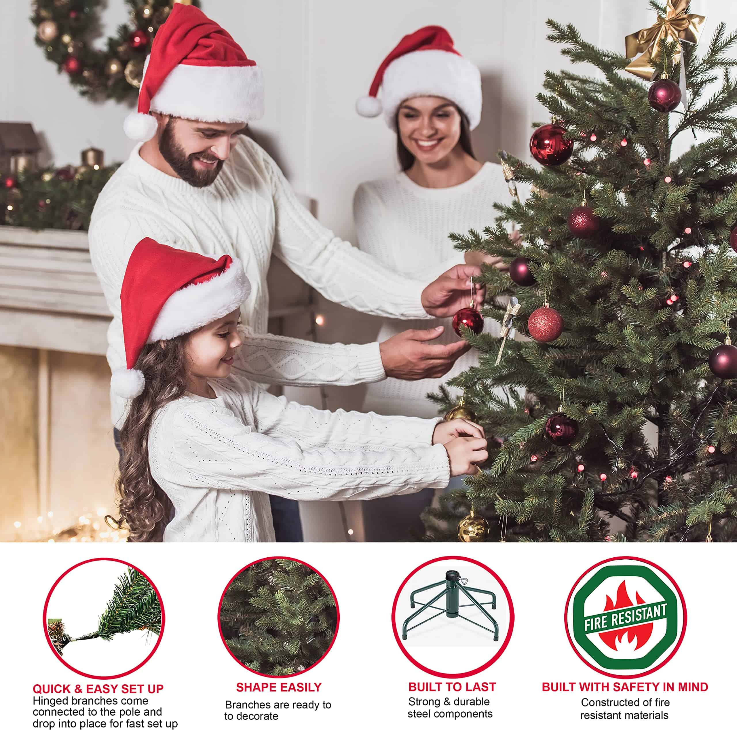 Puleo International 7.5 Foot Pre-Lit Aspen Fir Artificial Christmas Tree with 700 UL Listed Clear Lights Green