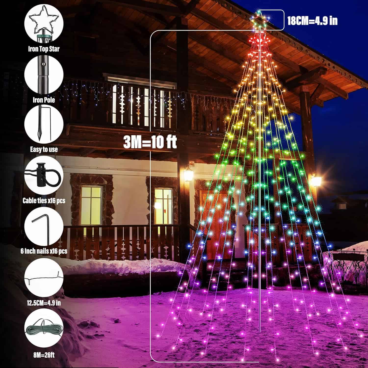 Lomotech RGB Color Changing Christmas Tree Lights - 10Ft 404 LED with 7.08" Topper