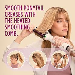 Shark HT202 SmoothStyle Heated Comb + Blow Dryer Brush, Dual Mode, for All Hair Types, Silk