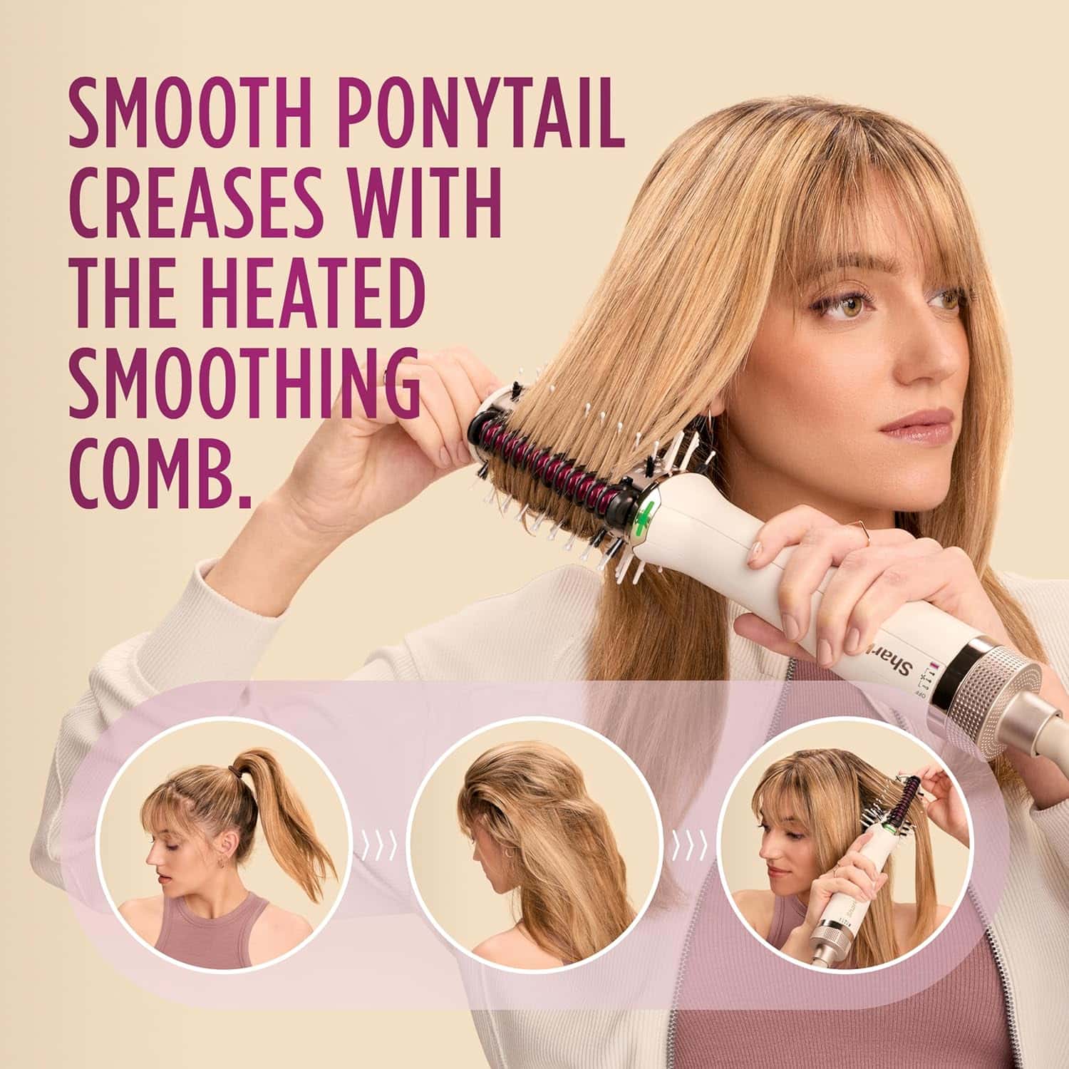 Shark HT202 SmoothStyle Heated Comb + Blow Dryer Brush, Dual Mode, for All Hair Types, Silk