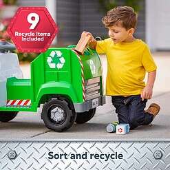 Kid Trax Real Rigs Toddler Recycling Truck Interactive Ride On Toy, Kids Ages 1.5-4 Years, 6 Volt Battery and Charger, Green