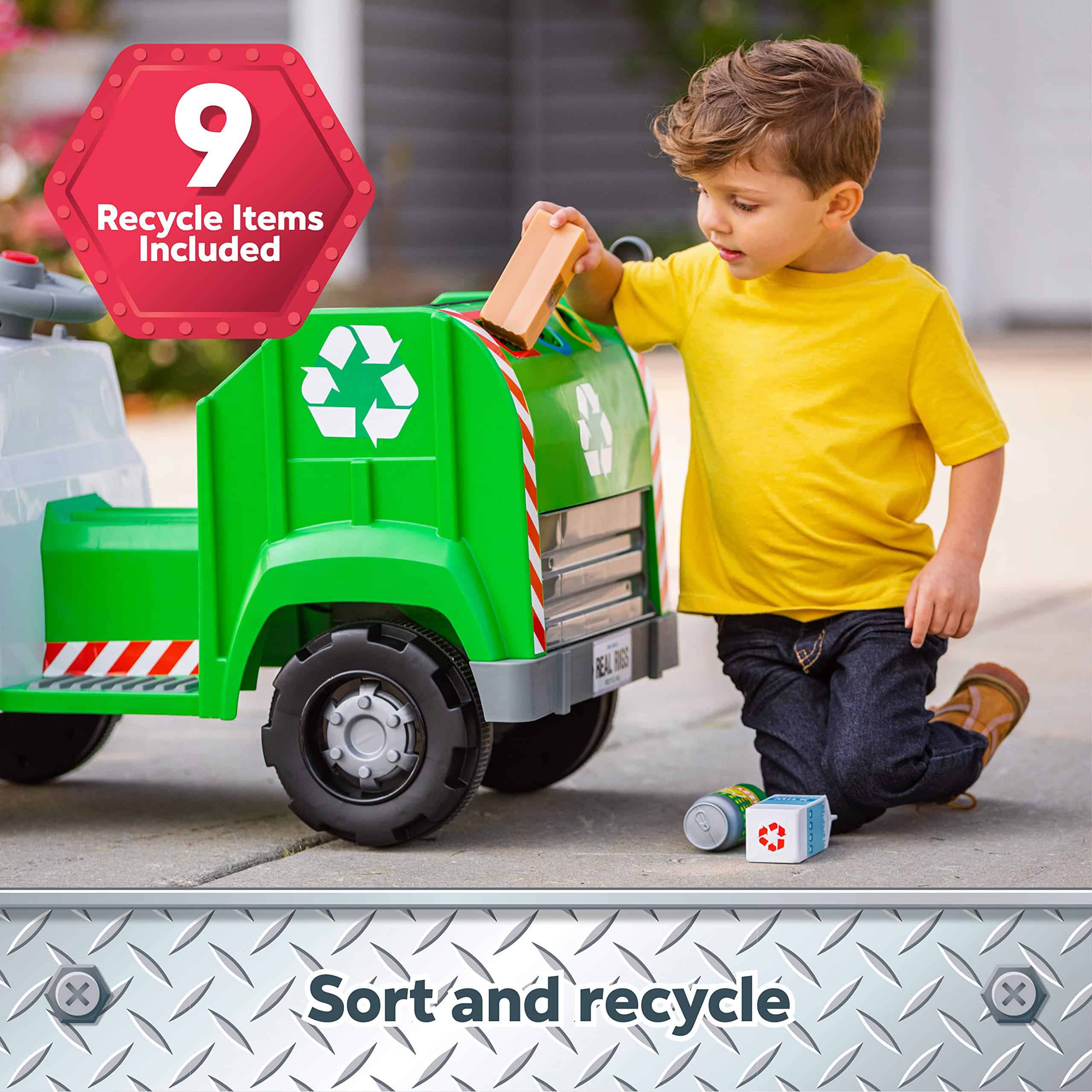 Kid Trax Real Rigs Toddler Recycling Truck Interactive Ride On Toy, Kids Ages 1.5-4 Years, 6 Volt Battery and Charger, Green