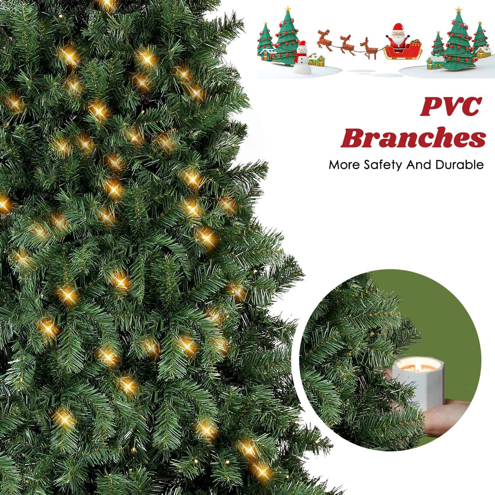6.5ft Pre-Lit Artificial Holiday Christmas Spruce Tree for Home, Office, Party Decoration 750-Branch&250 Warm White Lights Tips