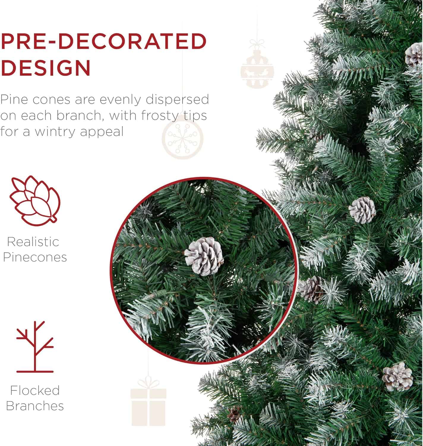 Best Choice Products 6ft Pre-Decorated Holiday Christmas Tree for Home, Office, Party Decoration