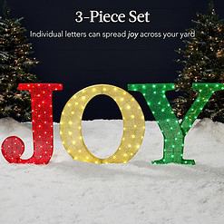 Best Choice Products 3-Piece Christmas Joy Yard Decoration, 32in 3D Lighted Outdoor Holiday Décor w/ 150 LED Lights - Red/Gold/Green