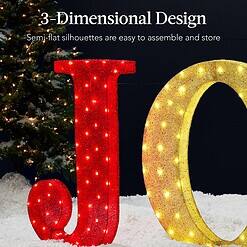 Best Choice Products 3-Piece Christmas Joy Yard Decoration, 32in 3D Lighted Outdoor Holiday Décor w/ 150 LED Lights - Red/Gold/Green