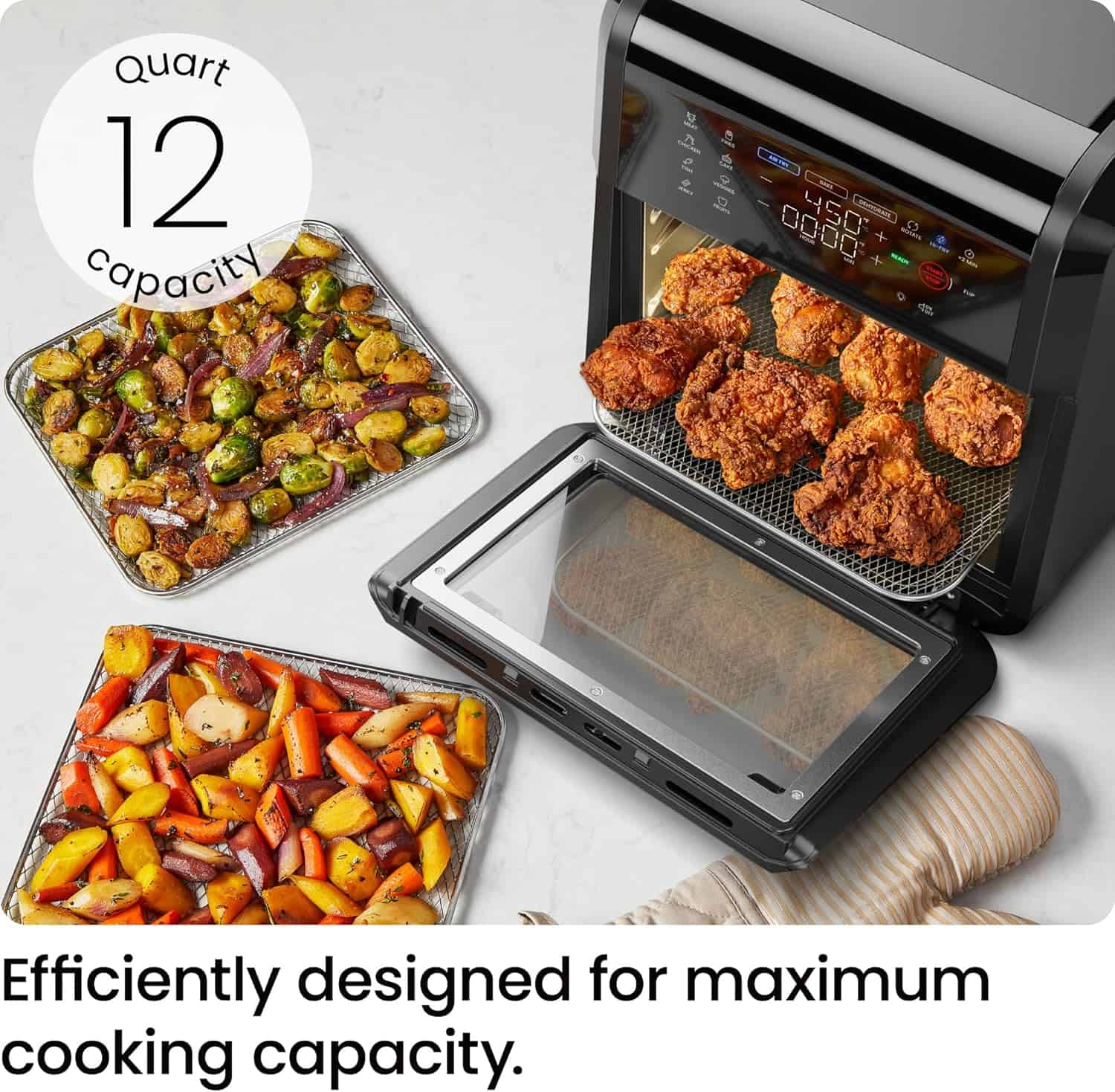 Chefman 12-Quart 6-in-1 Air Fryer Oven with Digital Timer, Touchscreen, and 12 Presets - Family Size Countertop Convection Oven, Dishwasher-Safe Parts