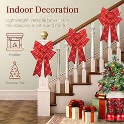Best Choice Products Set of 3 Bows Pre-Lit Christmas Bow Decoration, Indoor/Outdoor LED Holiday Décor w/ 30 Lights - Red