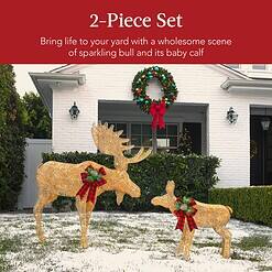 Best Choice Products 2-Piece Moose Family, Lighted Outdoor All-Weather Christmas Yard Decoration Light-Up Décor Set - Gold