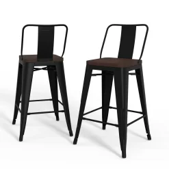 Simpli Home - Rayne Metal and Wood Counter Height Stool (Set of 4) - Black