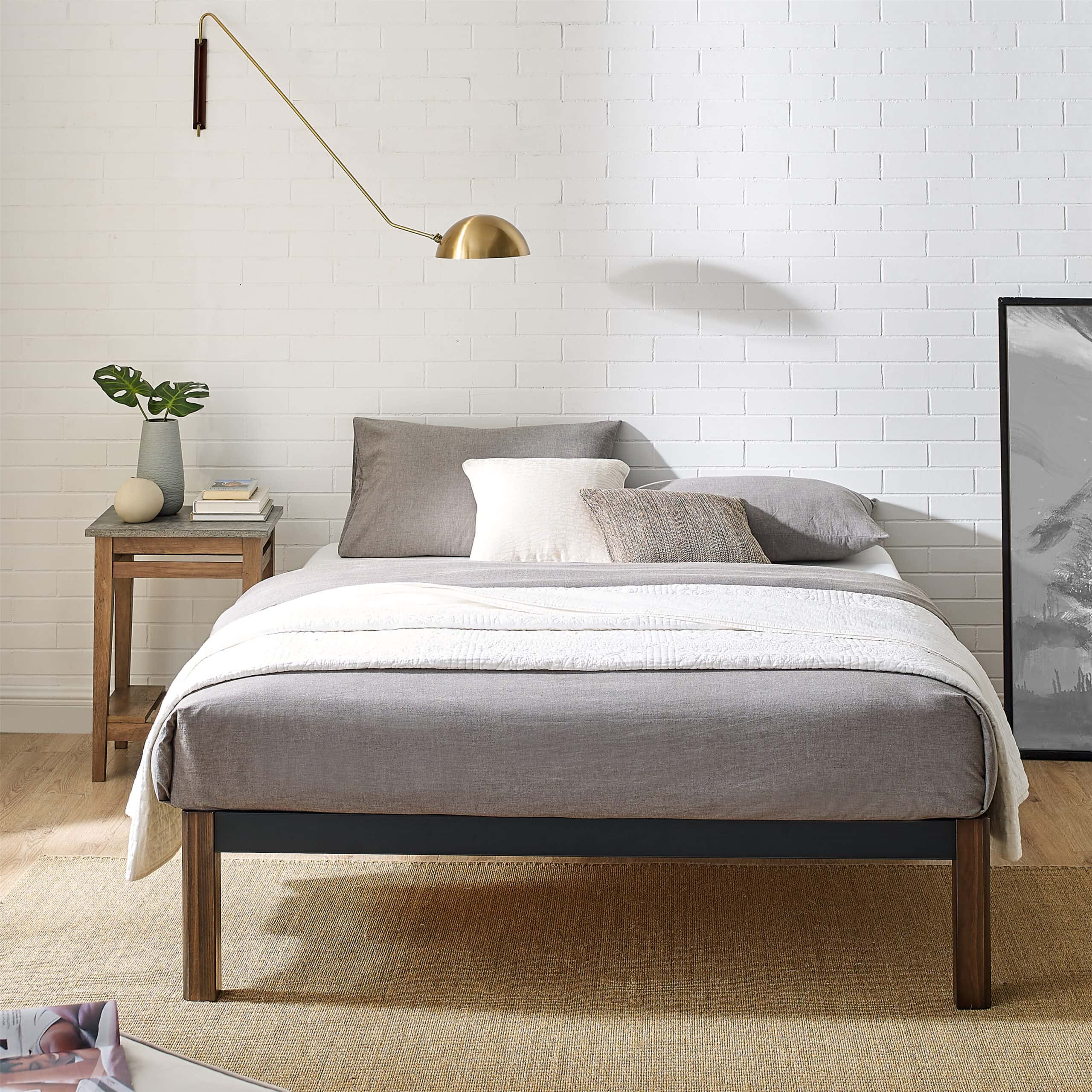Mainstays King 14" Metal Platform Bed Frame with Wood Slats, Storage Space Under Frame, No Box Spring Required, Black/Wood
