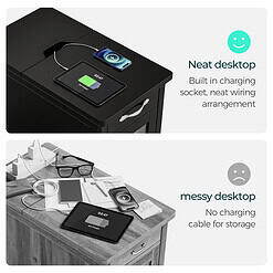 LINSY HOME End Tables for Living Room with Charging Station, Nightstand for Bedroom with Drawer and Detachable Holder,Black