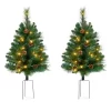 Best Choice Products Set of 2 24.5in Outdoor Scotch Pine Pathway Christmas Trees Decor w/ LED Lights, Pine Cones