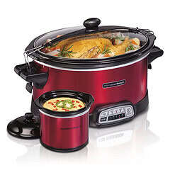 Hamilton Beach Stay or Go Programmable Slow Cooker with Party Dipper, 7 Quart Capacity, Removable Crock, Red, 33478