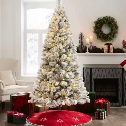 Holiday Time 7.5ft Pre-Lit Flocked Lakewood Spruce Artificial Christmas Tree, Green, 300 LED