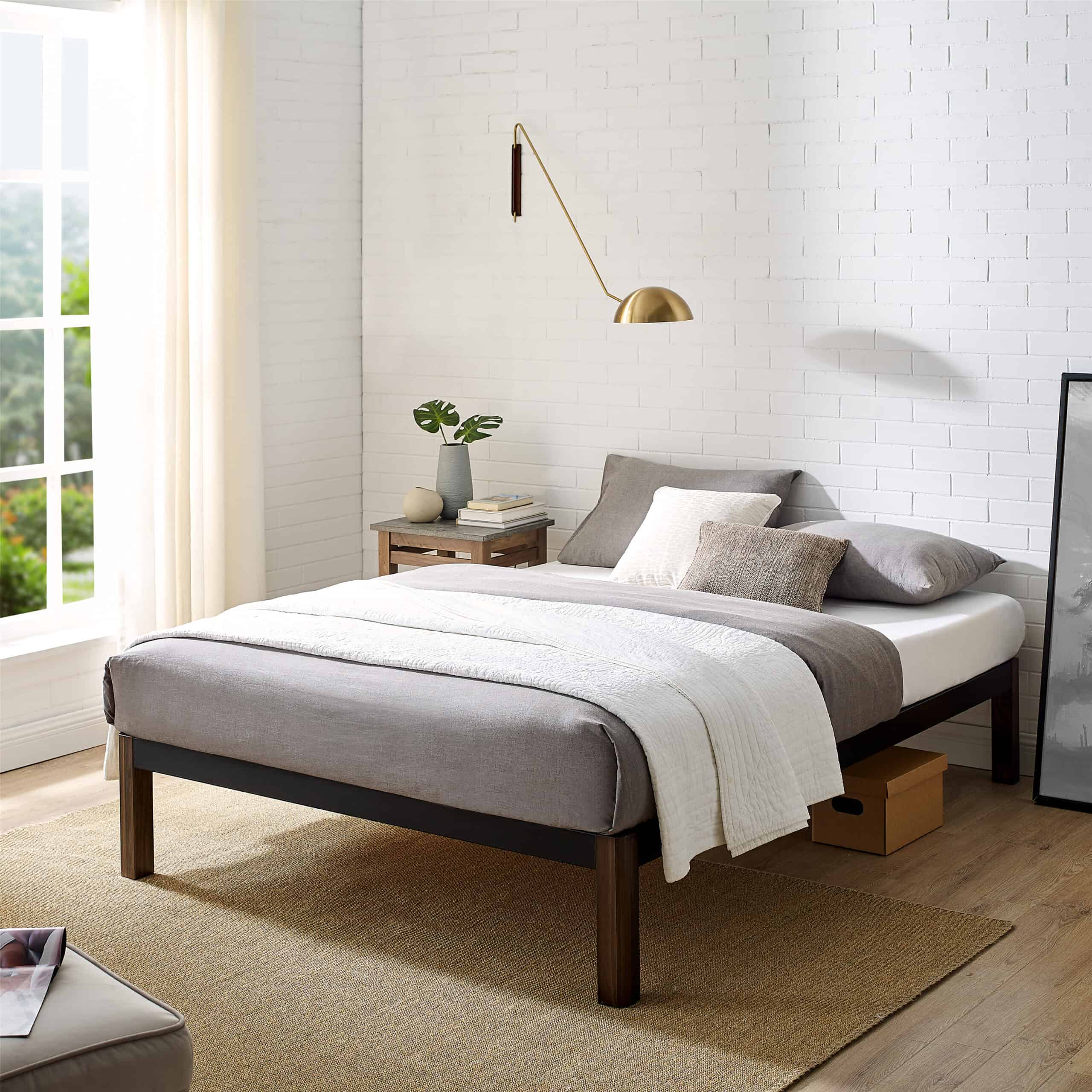 Mainstays King 14" Metal Platform Bed Frame with Wood Slats, Storage Space Under Frame, No Box Spring Required, Black/Wood