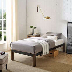 Mainstays Twin 14" Metal Platform Bed Frame with Wood Slats, Storage Space Under Frame, No Box Spring Required, Black/Bronze