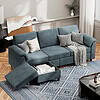 Walsunny 79" Convertible Sectional Sofa Couch With Ottoman, Linen Fabric L Shaped Sofa with Removable Pillows Dark Gray