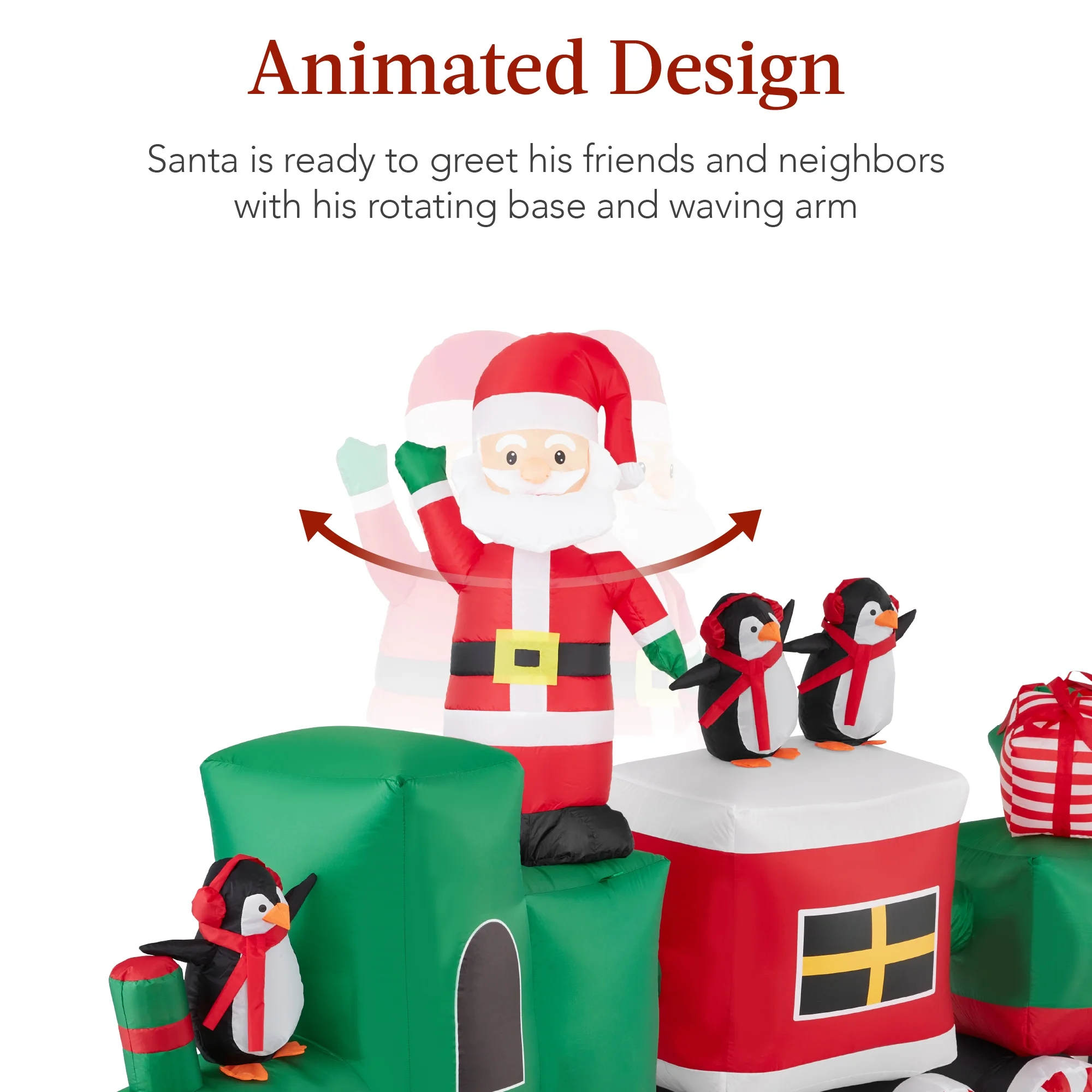 Best Choice Products 8.5 x 5ft Pre-Lit Inflatable Christmas Train & Animated Santa Claus w/ 10 LED Lights, Ground Stakes