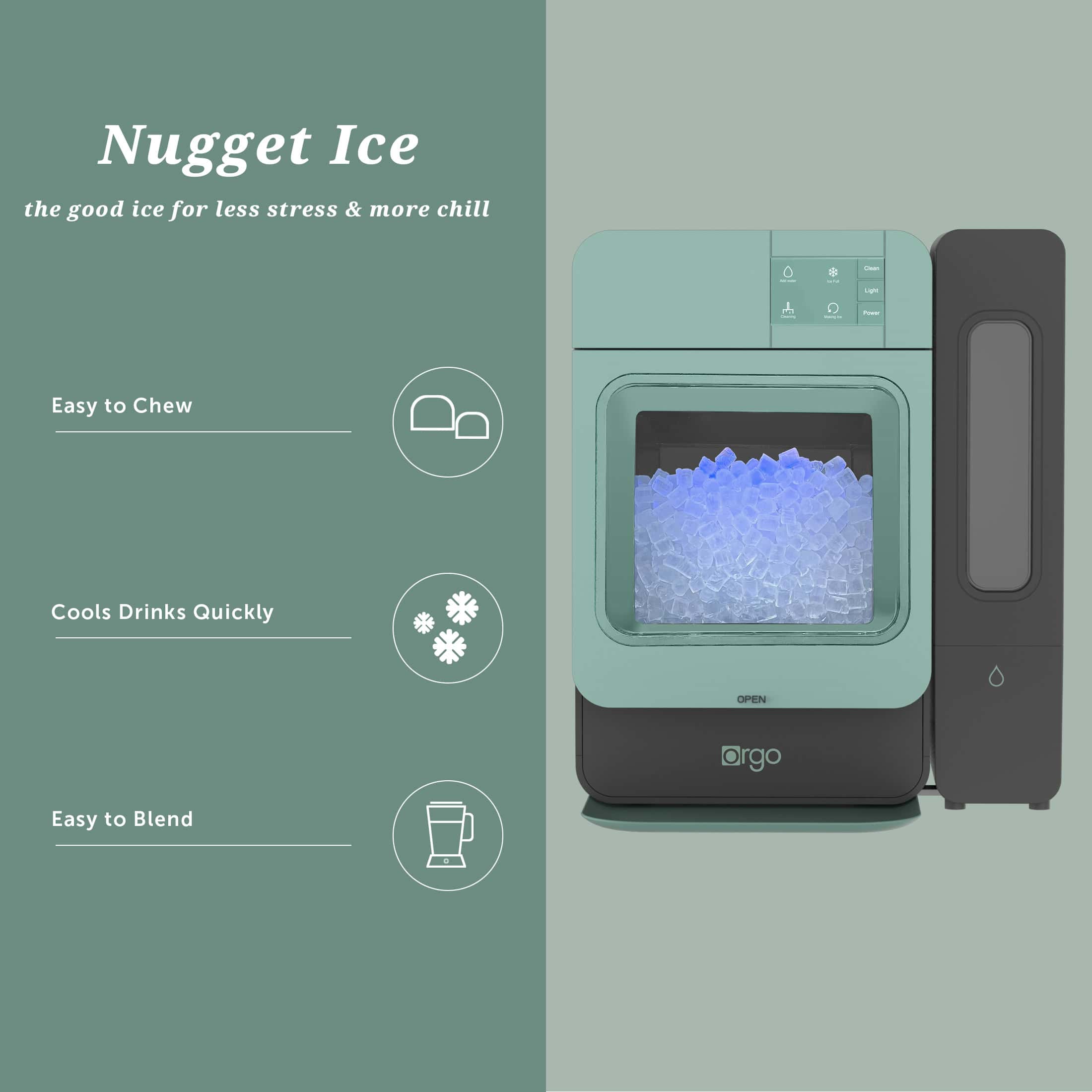 Orgo Sonic Countertop Ice Maker 33 lbs “Capacity” Nugget Ice Maker, Stainless Steel, Sage