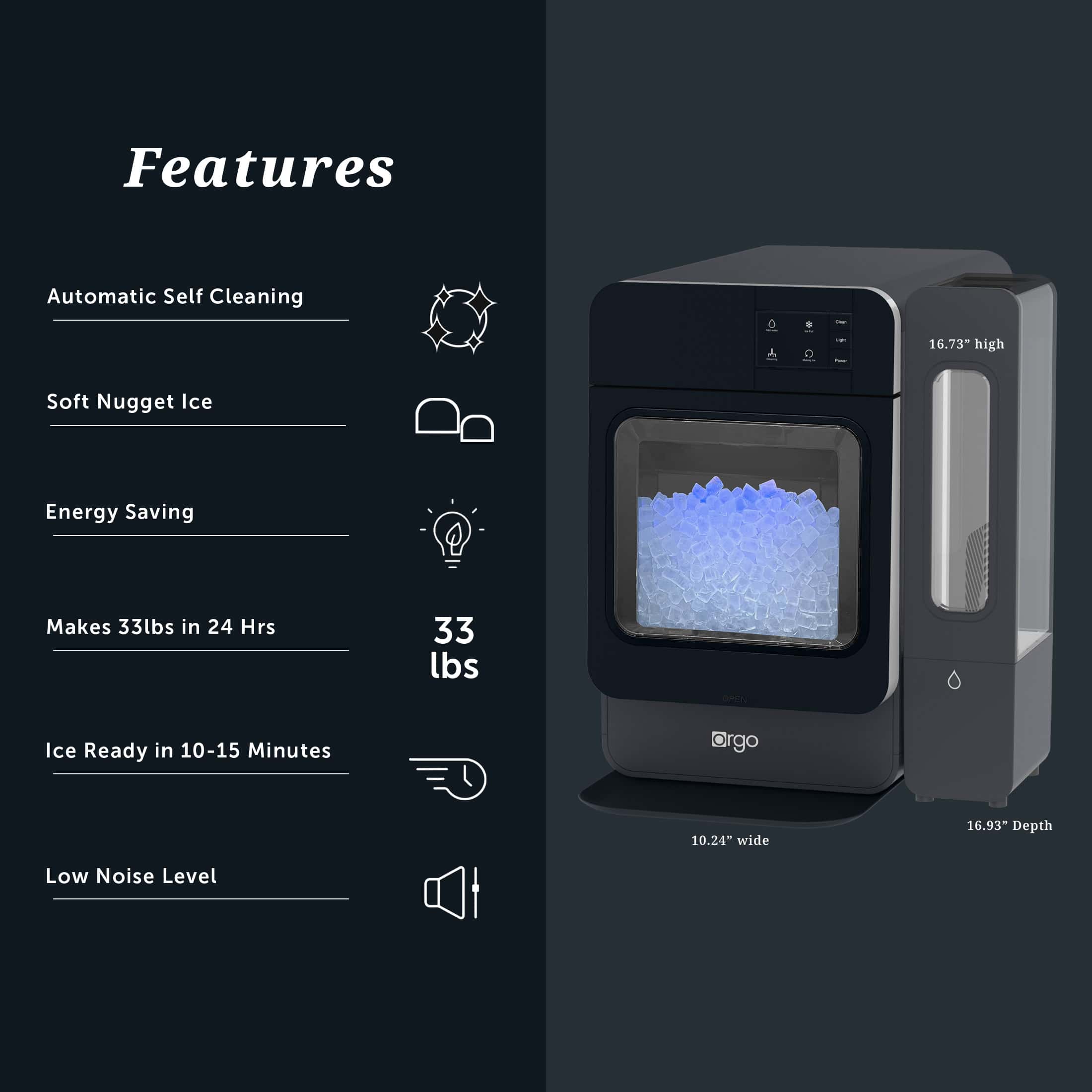 Orgo 33 lbs Capacity Sonic Countertop Ice Maker, Black