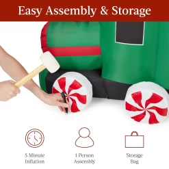 Best Choice Products 8.5 x 5ft Pre-Lit Inflatable Christmas Train & Animated Santa Claus w/ 10 LED Lights, Ground Stakes