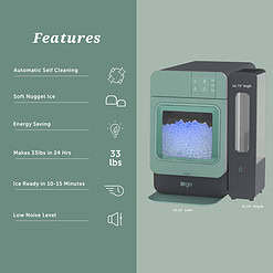 Orgo Sonic Countertop Ice Maker 33 lbs “Capacity” Nugget Ice Maker, Stainless Steel, Sage