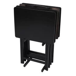 Mainstays Indoor Folding Table Set of 4 in Black L19 x W15 x H26 inches. 4 Tables+1 Rack Stand.
