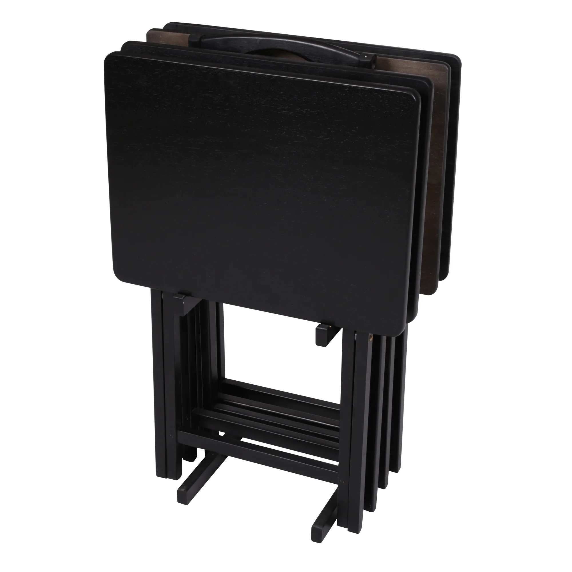 Mainstays Indoor Folding Table Set of 4 in Black L19 x W15 x H26 inches. 4 Tables+1 Rack Stand.