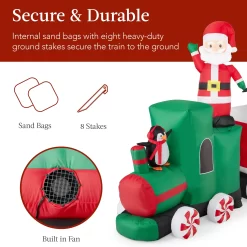 Best Choice Products 8.5 x 5ft Pre-Lit Inflatable Christmas Train & Animated Santa Claus w/ 10 LED Lights, Ground Stakes