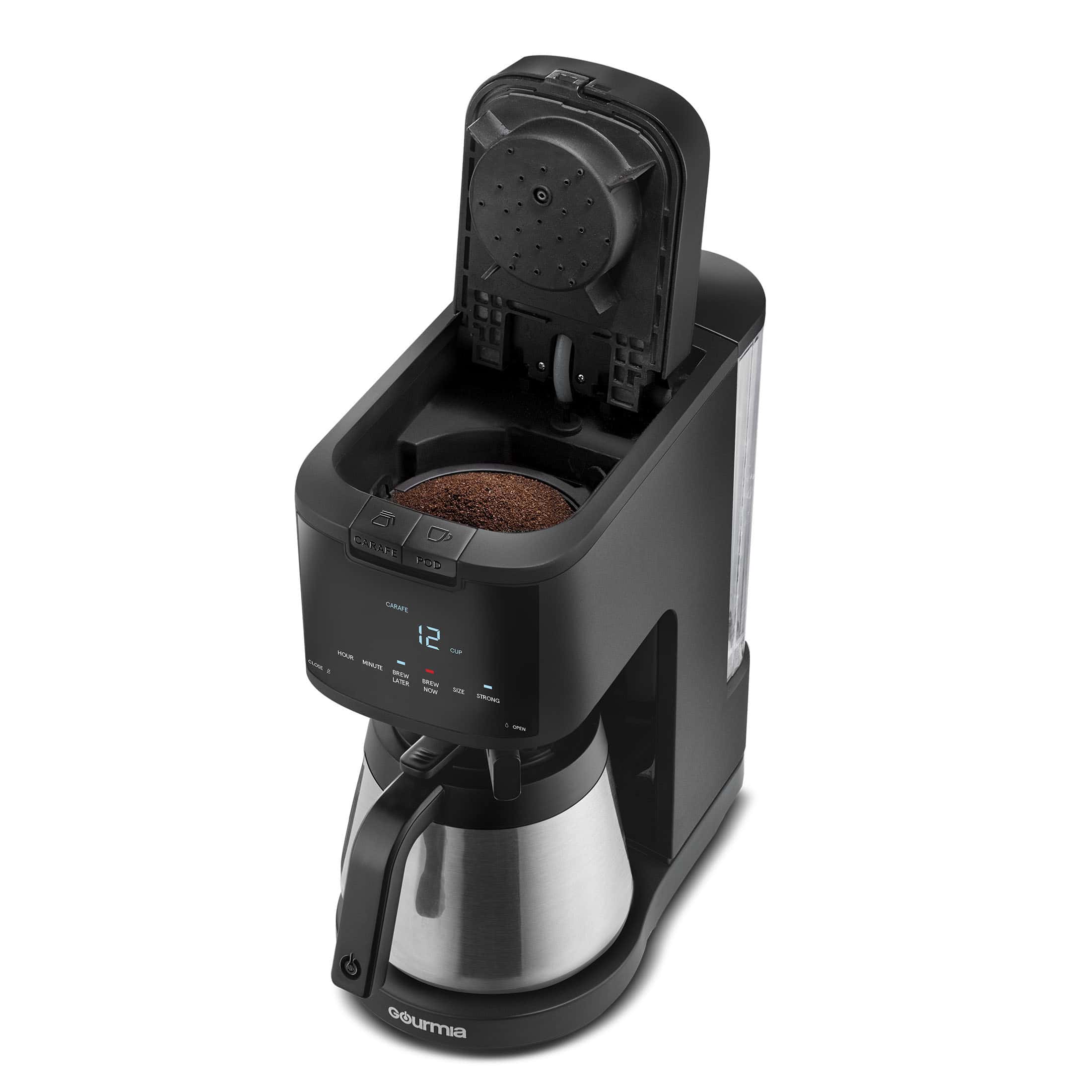 New Gourmia Single Serve + 12 Cup Drip Coffee Maker, Thermal Carafe