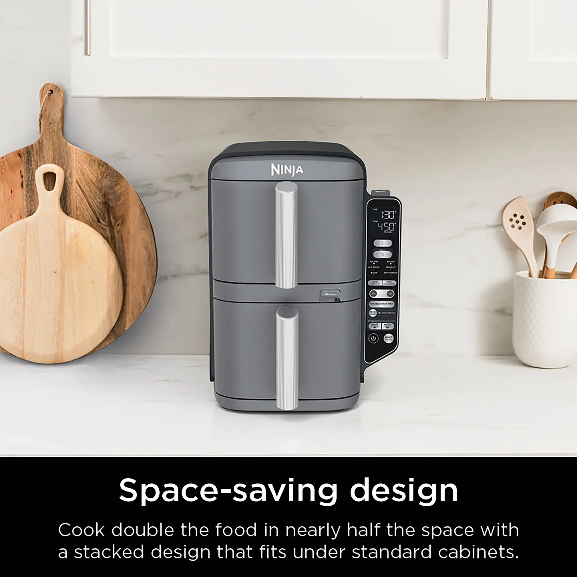 Ninja - Smart DoubleStack XL 2-Basket Air Fryer with Leave-in Thermometer, 10 QT, 6-in-1 Smart Cook System, Space Saving Design - Deep Gray