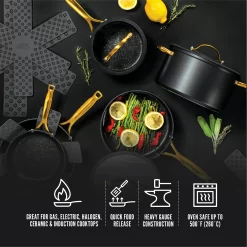 Thyme & Table Signature 12-Piece Cookware Set Non-Stick - Black & Gold